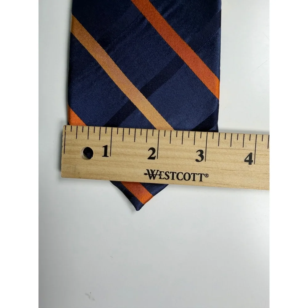 Corsini Sevenfold Collection Mens Silk Tie Navy Blue Orange Diagonal Stripe
